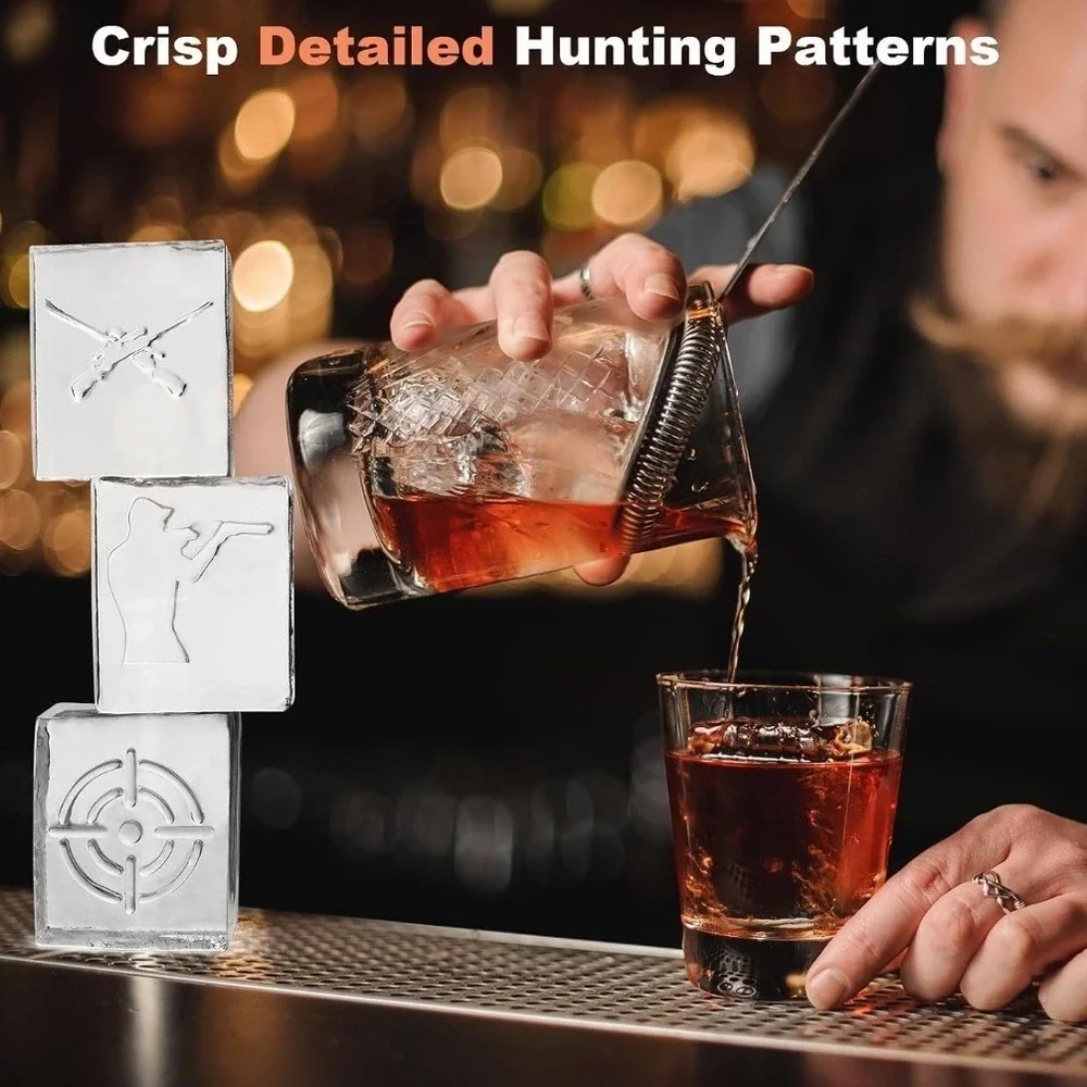 Hunting Printed Clear Ice Cube Maker Mold Silicone Tray for Whiskey Bourbon